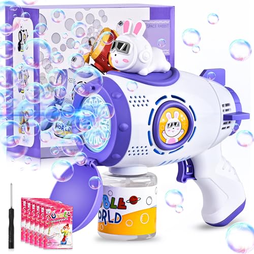 COZCLAM Pistola Spara Bolle di Sapone per Bambini, Pistola a Bolle da 10000+ Bolle/Min con 100 ml Soluzione Bolle per 6