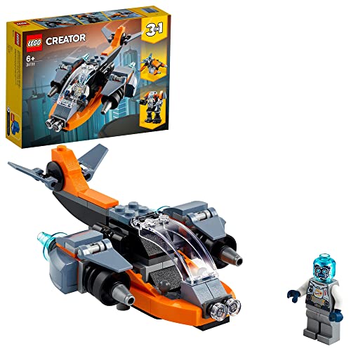LEGO Creator Cyber-Drone, Set 3 in 1 con Astronave Drone e Minifigure Trasformabile in Robot Giocattolo Mech o Scooter