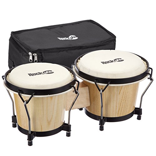 Rockjam RJ-100300 7 'e 8' BONGO Set con borsa imbottita e chiave di tuning naturale