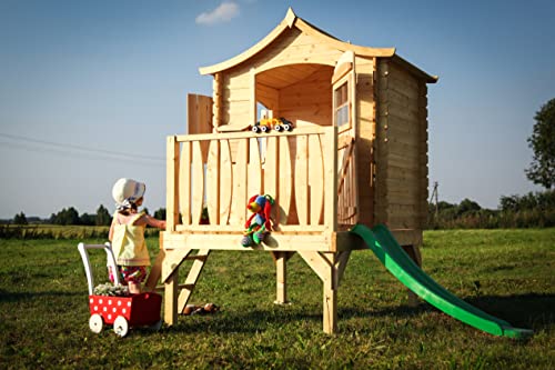 Casetta per bambini in legno con scivolo - Casetta giocattolo per bambini - L175xL146xA212cm/ 1,1m2 - Casetta da gioco