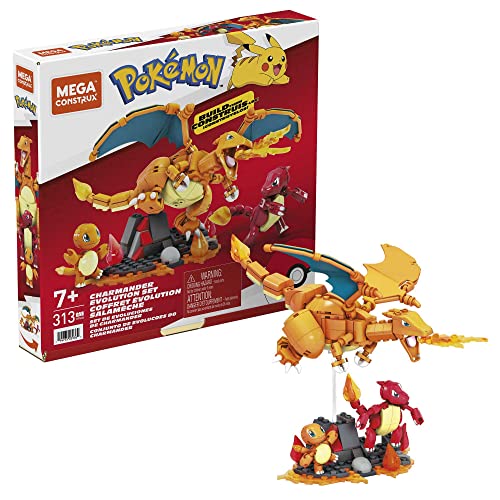 MEGA Construx - Pokémon Personaggio Charmander Evolution con 313 Blocchi da Costruzione, Giocattolo per Bambini 7+