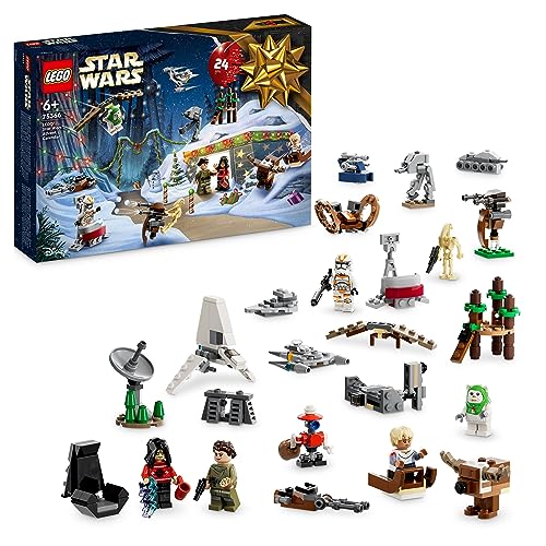 LEGO Star Wars Calendario dell'Avvento 2023 con 24 Regali tra cui 9 Personaggi, 10 Veicoli Giocattolo e 5 Iconici