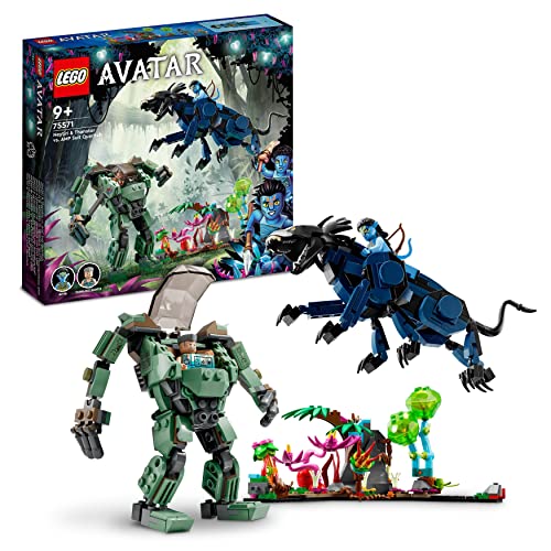 LEGO Avatar Neytiri e Thanator vs. Quaritch con Tuta AMP, Modellini da Costruire di Animale Giocattolo e Action Figure,