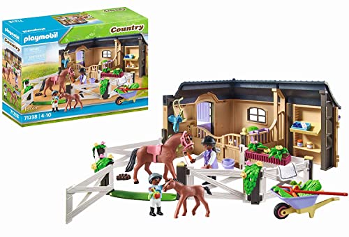 PLAYMOBIL Country 71238 Stalla con recinto, Box per Cavalli con Paddock annesso, Cavallo e Puledro per Il maneggio,