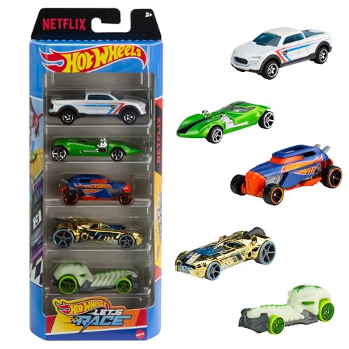 Hot Wheels - Set da 5 veicoli, confezione di macchinine die-cast in scala 1:64 ispirate alla serie Netflix Hot Wheels