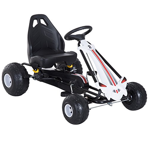 HOMCOM Go Kart a Pedali per Bambini 3-6 Anni con Sedile Regolabile, Freno e Frizione, Go Kart in Plastica e Ferro,