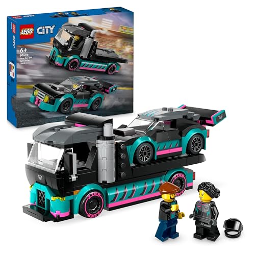 LEGO City Auto da Corsa e Trasportatore, Macchina e Camion Giocattolo per Bambini e Bambine da 6 Anni, Veicolo da