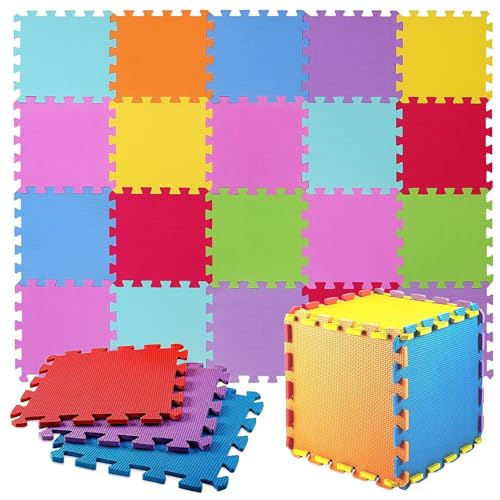 Tappeto Bambini 20 Pezzi Colorati Tappetini Puzzle Gioco Gomma Schiuma Eva Certificato CE