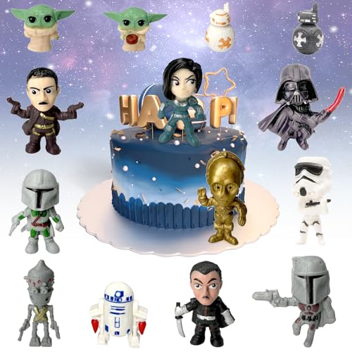 YISKY Star Wars Figurine, 14 Pezzi Star Wars Torta Decorazione, Yoda Cake Topper, Star Wars Mini Figures Set, Star Wars