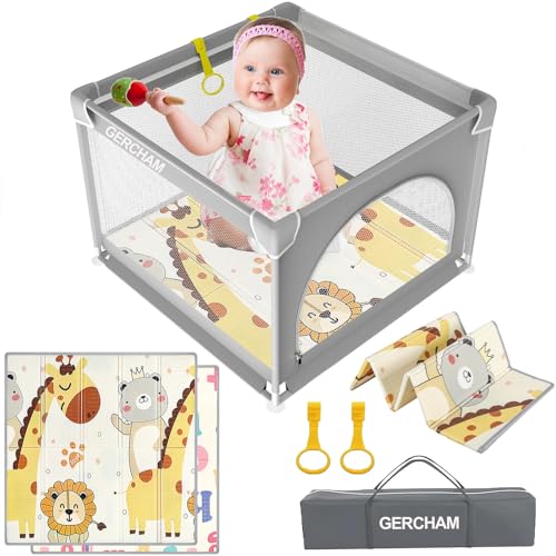 GERCHAM 90x90cm Box Bambini con Materassino, Recinto per Bambini con Tappeto Schiuma, Piccolo Box Neonato, Box Bambini