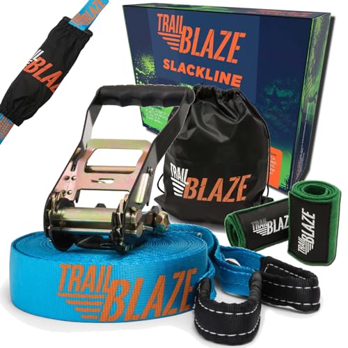 TRAILBLAZE Kit Slackline Completo – con Protezioni Alberi + Sacca Porta Slackline - Installazione Facile - Kit per