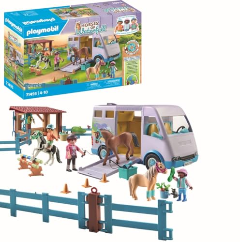 PLAYMOBIL Horses of Waterfall 71493 Trasporto Cavalli e stalla, apprendimento giocoso dell'equitazione, avventurati al