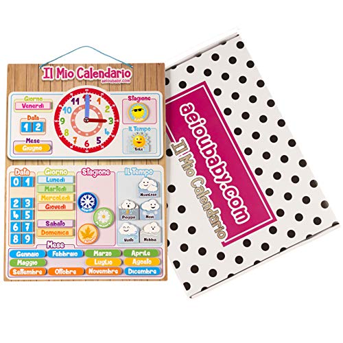 CALENDARIO OROLOGIO magnetico per bambini, Gioco educativo Data Tempo e Ora per Parete o Frigorifero, 43x32cm. Scatola