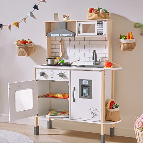 Cucina Giocattolo Per Bambini con 18 accessori per cibo e pentole giocattolo Set da gioco Set da gioco per chef in legno