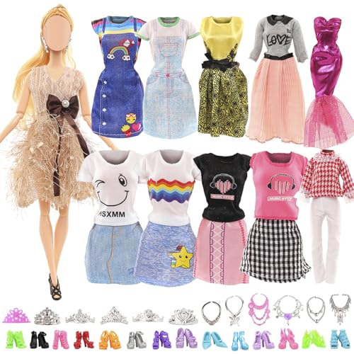 Miunana 27 Pezzi per 11.5 Pollici 28-30 cm Bambola Princess Principessa: 5 Vestiti Abiti + 10 PCS Scarpe + 6 Corona + 6