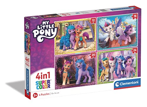 Clementoni Supercolor My Little Pony-4 12,16,20 e 24 Pezzi Bambini 3 Anni, Puzzle Cartoni Animati-Made In Italy,