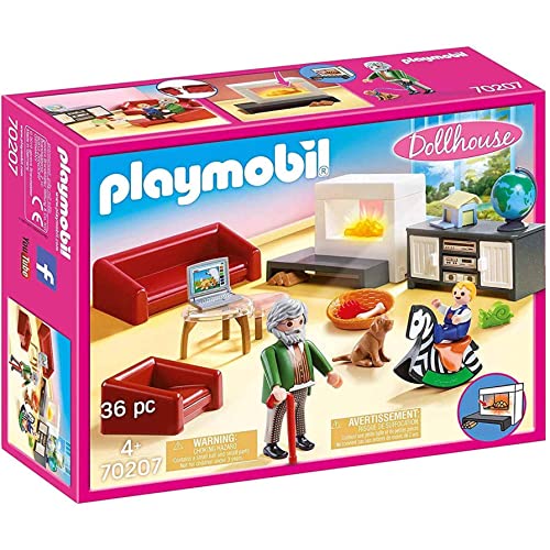 PLAYMOBIL Dollhouse 70207, Soggiorno con camino, Con effetti luminosi, Dai 4 anni