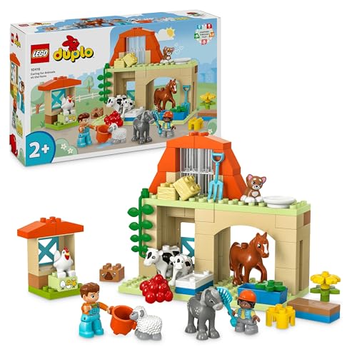 LEGO DUPLO Cura degli Animali di Fattoria Giocattolo, Gioco di Ruolo Educativo per Bambini e Bambine da 2 Anni in su con