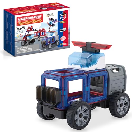 Magformers Amazing Police And Rescue Magnetic Building Blocks Tile Toy. Makes Cars And Buildings in A Police Theme. A