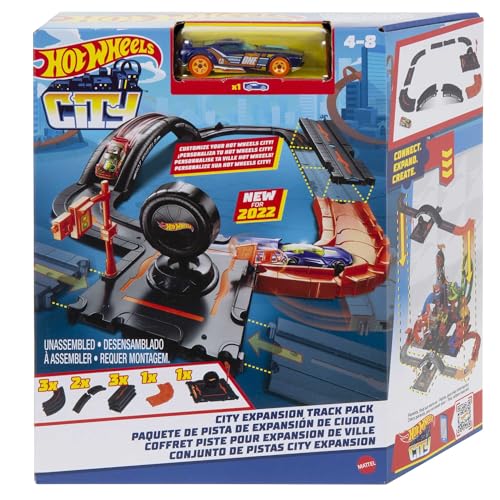 Hot Wheels - Pack di Espansione della City, set da 10 pezzi con base per pista e pezzi per costruire una destinazione