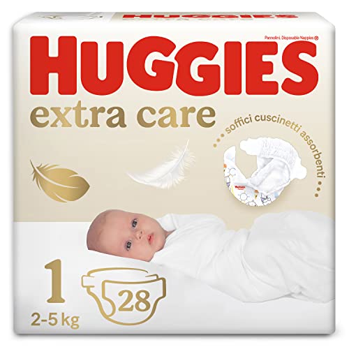 Huggies Extra Care Bebè, Pannolini Taglia 1 (2-5Kg), Ipoallergenico, Design Winnie The Pooh, 28 Pz