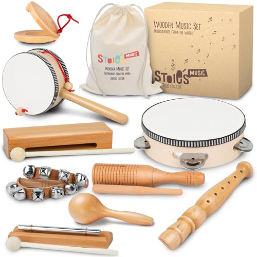 STOIE'S Strumenti Musicali Legno Bambini 3 4 5 6 Anni Percussioni Montessori Set Strumenti Musicali Bambini Maracas