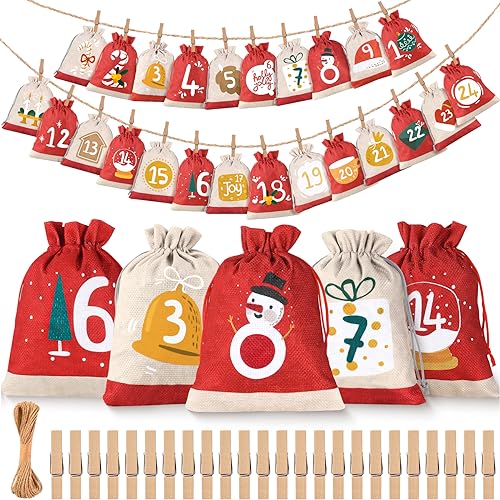 Calendario Avvento Fai da Te 2024, 18 x 13 cm Sacchetti Calendario Avvento da Riempire per Bambini Donna Uomo,