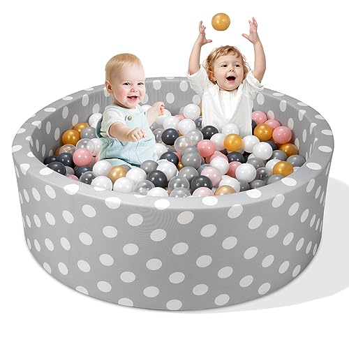 Funsland Piscina Palline Bambini (Senza Palline), 90x30cm Rotundità Piscina di Palline in Schiuma Morbida, Grigio Punto