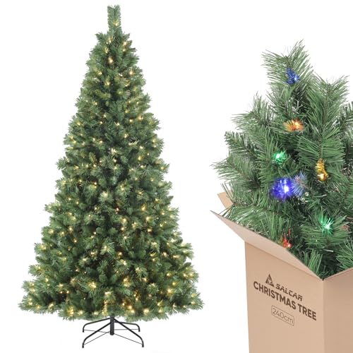 SALCAR Albero di Natale con Luci Incorporate Artificiale 240 cm, Abete di Natale con Guanti, 450 LED e 1168 Punte per