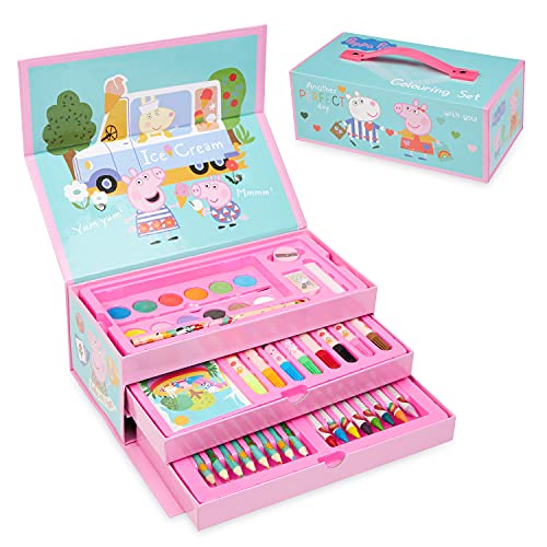 Peppa Pig Valigetta Colori per Bambini, Kit Colori per Disegnare e Dipingere, Set Pennarelli Bambini + Matite Pastelli