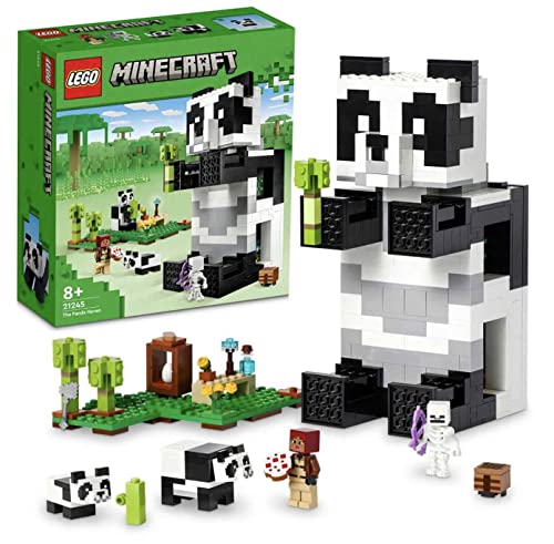 LEGO Minecraft Il Rifugio del Panda, Modellino da Costruire di Casa Giocattolo con Personaggi e Animali, Giochi per