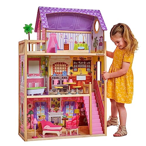 KidKraft Casa delle Bambole in Legno Kayla per Bambole di 30 cm con Accessori e Mobili inclusi, Casa a 3 Livelli di