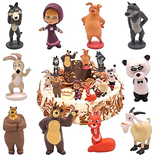 YISKY Masha e Orso Cake Topper, 10 Pezzi Masha e Orso Mini Figures Set, Cake Figurine Decorazione, Masha Cake Topper