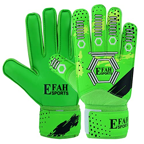 EFAH SPORTS Guanti da portiere di calcio per bambini ragazzi con forte Presa Palme (5, Green)