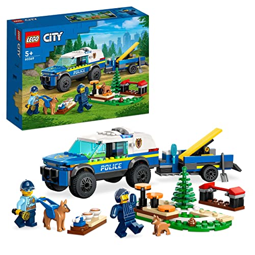 LEGO 60369 City Addestramento Cinofilo Mobile, Set con Percorso a Ostacoli, SUV Macchina Polizia Giocattolo e Rimorchio,