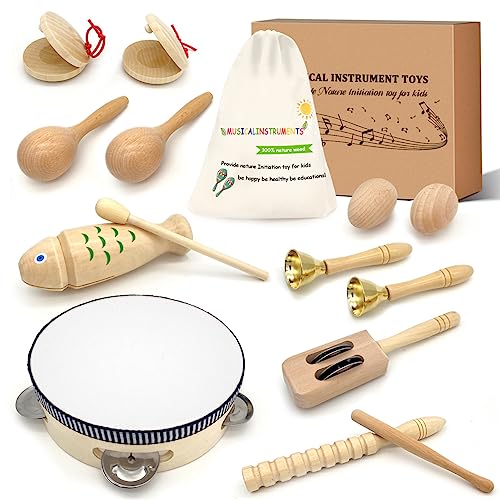 Strumenti Musicali per Bambini - Jpnew Giochi Musicali Legno con Borsa Set Strumenti Musicali Percussioni per Bambini