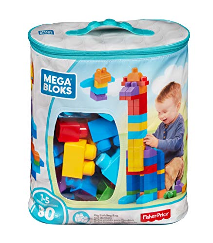 Mega Bloks-Big Building Bag Sacca Ecologica, 80 Pezzi, Blocchi da Costruzione, Giocattolo per Bambini 1+ Anni, Colore