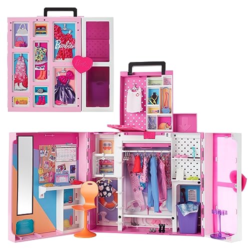 Barbie - Armadio dei Sogni, playset largo 60cm con 15 aree per riporre gli accessori, include specchio, scivolo per