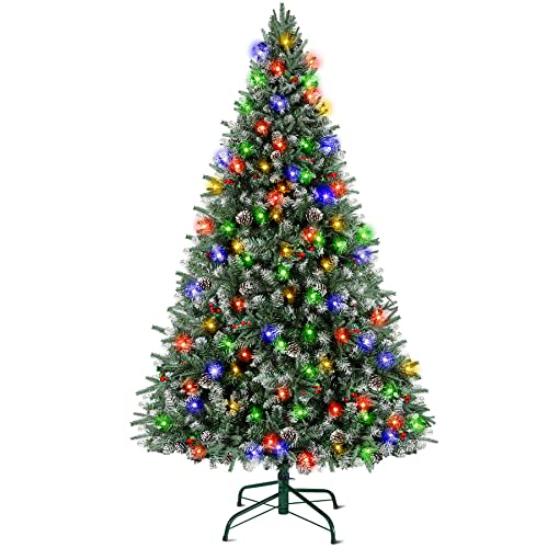 SHareconn 180 cm Albero di Natale con luci incorporate artificiale, con luci bianche calde e multicolori, 1627 rami di