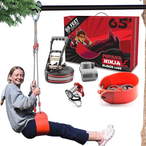 Zip Line Kit For Kids - Slackline Kit For Backyard & Outdoors - 19 Meters - Ninja Warrior Obstacle Course - Ninja Slider