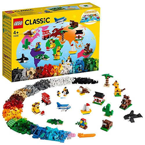 LEGO Classic Giro del Mondo, Scatola di Mattoncini da Costruzione per Bambini e Bambine da 4 Anni, Set con Mappa da