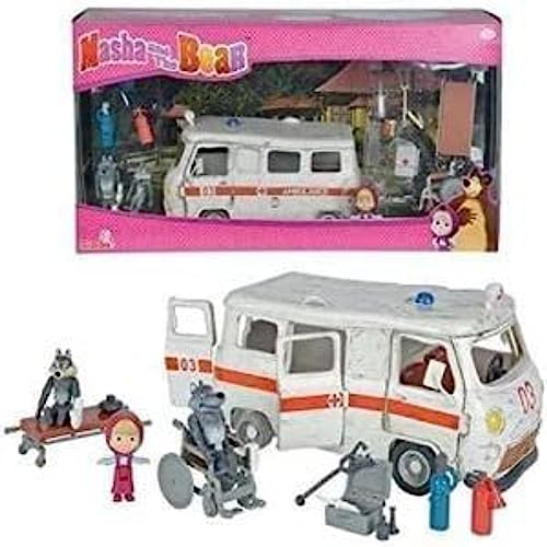 Simba - Disney Masha E Orso Playset Ambulanza, 109309863, Con Personaggi Ed Accessori