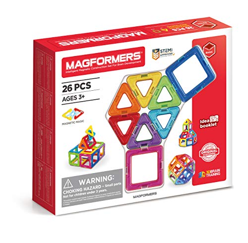 Magformers 26-Piece STEM Magnetic Tiles Toy, Used in Schools for Maths And Geometry, Rainbow-Coloured Squares And