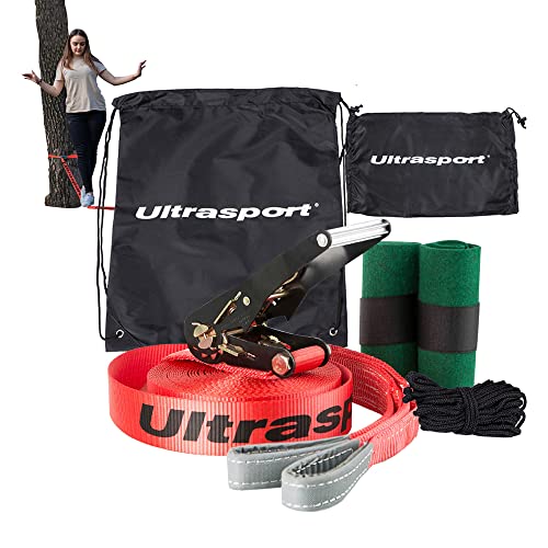 Ultrasport 15m Slackline Anticipo con cricchetto incl. borsa per trasporto, slackline per principianti, bambini e