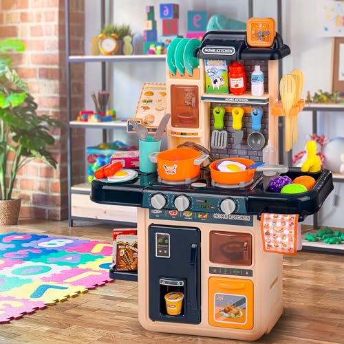 Kinderplay Cucina Giocattolo per Bambini con 42 Accessori - Cucina Bambini con Lavello, Fornello, Frigorifero e Forno,