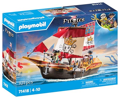 PLAYMOBIL Pirates 71418 Nave Pirata, emozionanti Avventure piratesche, playset con Molti Accessori Come Un telescopio,