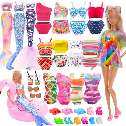 Miunana 19 Accessori per Barbie 11.5 Pollici 28-30 CM Bambola: 6 Costumi da Bagno + 5 Accessori + 8 PCS Scarpe