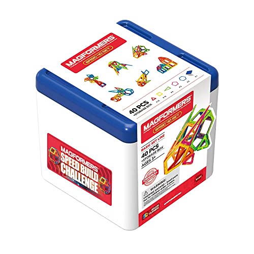 Magformers 40-Piece Magnetic Construction Tiles Set With Storage Box. STEM Toy And Educational Resource For Teaching