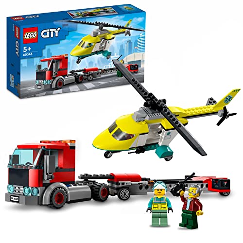 LEGO City Great Vehicles Trasportatore di Elicotteri di Salvataggio con Camion Giocattolo Articolato e 2 Minifigure,