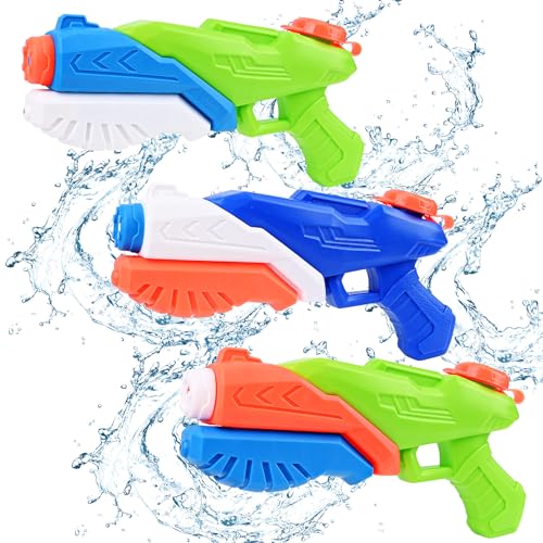 Pistola ad Acqua Potente per Bambini, Euakee 3 Pezzi Pistole ad Acqua con Capacità di 400ML e Grande Portata di 10